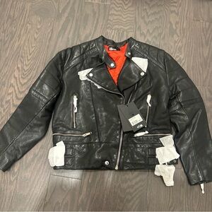 the kooples Zip Cow  leather Quilted black Moto Biker Buckle jacket size 1- S/M